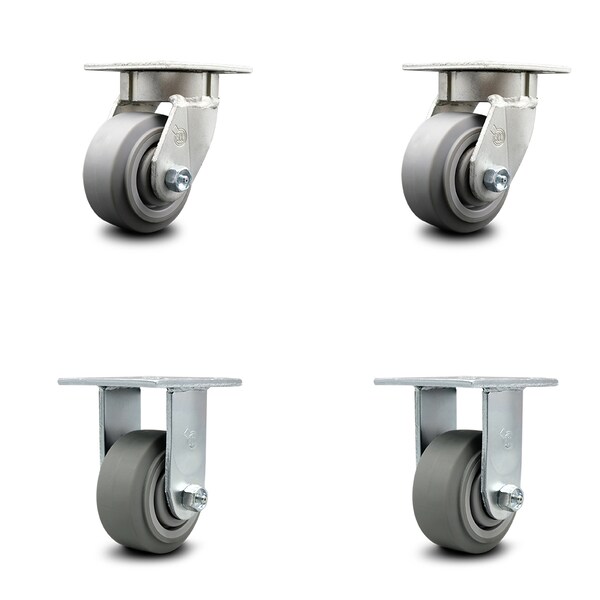 4 Inch Kingpinless Thermoplastic Rubber Wheel Swivel Caster Swivel 2 Rigid, 2PK